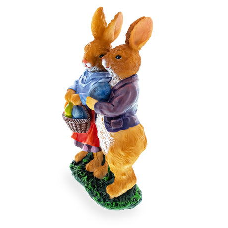 Loving Bunny Duo with Festive Easter Basket Figurine ,dimensions in inches: 6.2 x 3.7 x 2