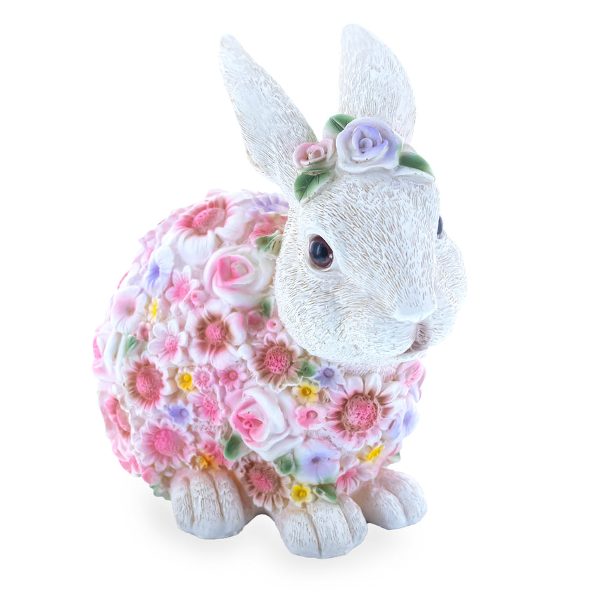 Resin Floral-Embraced Bunny: Enchanting Springtime Figurine in Multi color