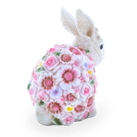 Floral-Embraced Bunny: Enchanting Springtime Figurine ,dimensions in inches: 7.1 x 6.1 x 4.4