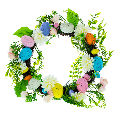 Vibrant Festivity: Multicolored Plastic Easter Egg Wreath ,dimensions in inches: 13 x 12.4 x 3