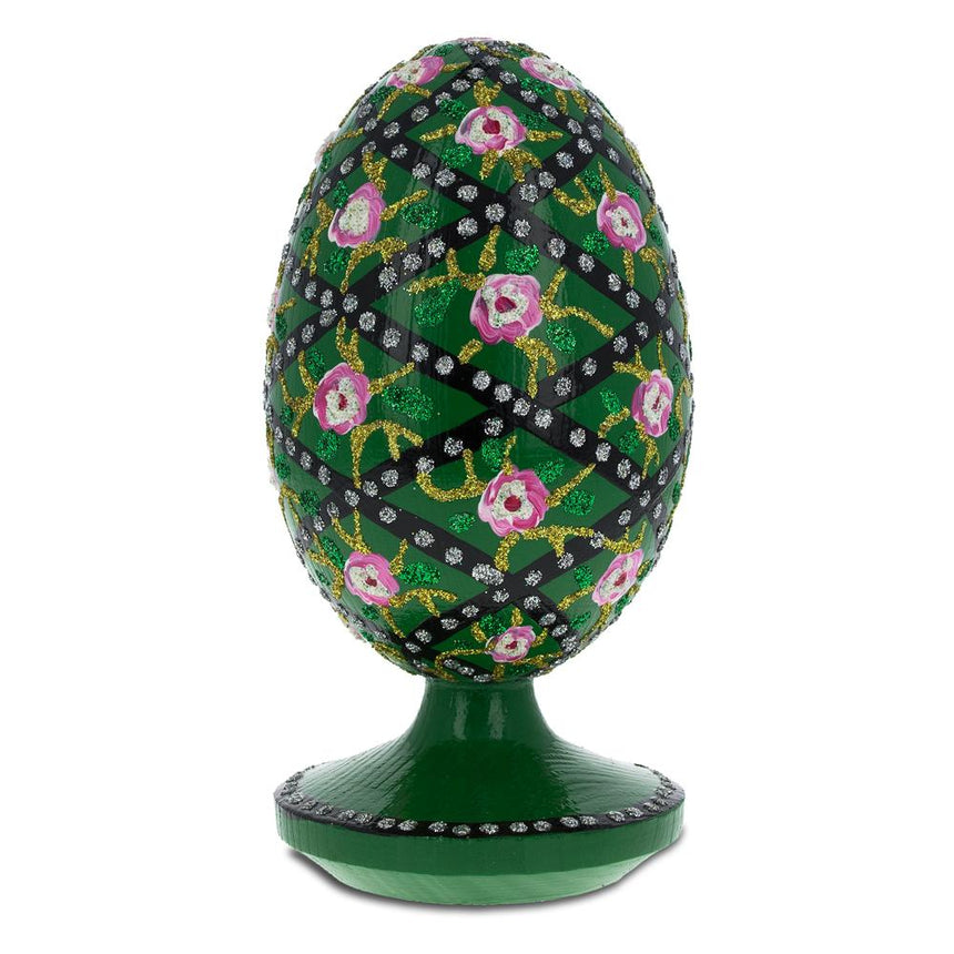 Wood 1907 Rose Trellis Royal Wooden Egg in Green color Oval