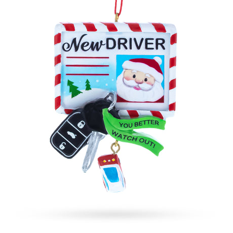 Resin New Driver Santa License with Car Keys Resin Christmas Ornament in Multi color