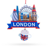 Resin London City Skyline with Tea Cup Resin Christmas Ornament in Multi color