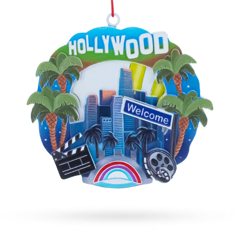 Resin Hollywood Sign with Palm Trees and Film Reel Resin Christmas Ornament in Multi color