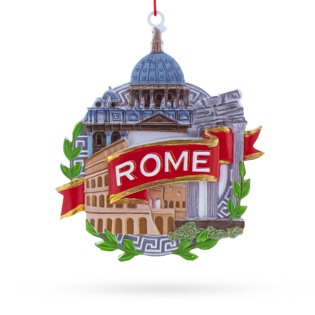 Resin Rome Colosseum and St. Peter's Basilica, Italy Resin Christmas Ornament in Multi color