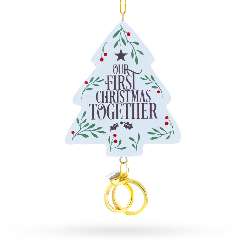 Resin Our First Christmas Together Tree with Wedding Rings Resin Christmas Ornament in White color