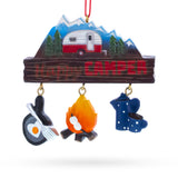 Resin Happy Camper with Campfire and Cookware Resin Christmas Ornament in Multi color