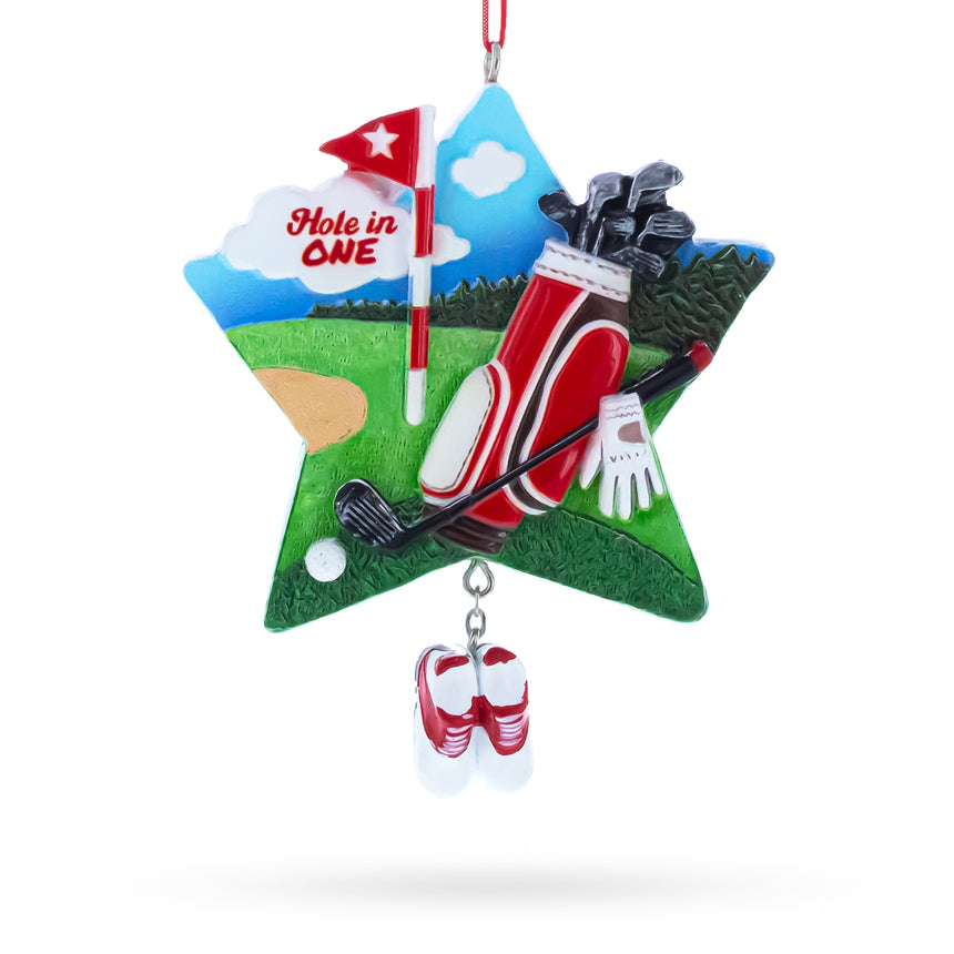 Resin Hole in One Golf Bag with Flag and Shoes Resin Christmas Ornament in Multi color