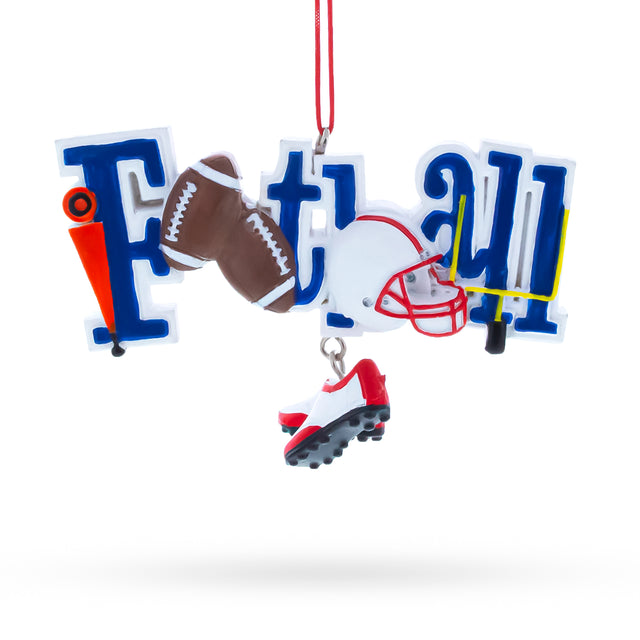 Resin Football Helmet and Cleats Resin Christmas Ornament in Blue color