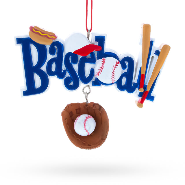 Resin Baseball Glove and Bat Resin Christmas Ornament in Blue color