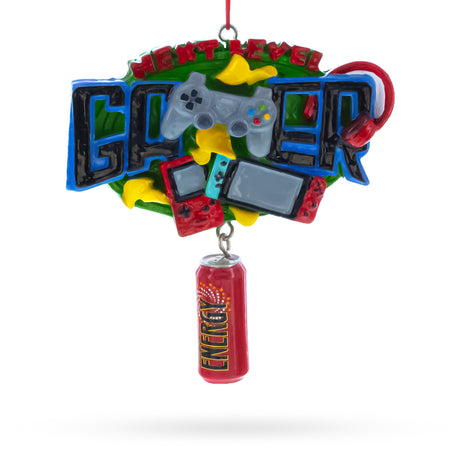 Resin Next Level Gamer with Energy Drink Resin Christmas Ornament in Multi color