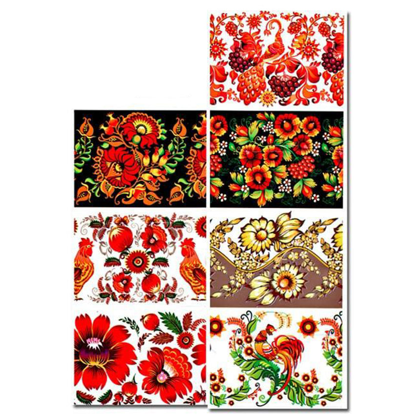 Plastic 7 Ukrainian Petrykivka Flowers Easter Egg Wraps Heat Shrink Sleeves in Multi color Rectangular