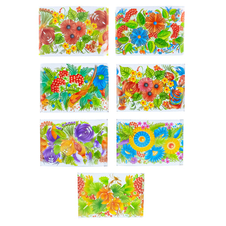 Plastic 7 Petrykivka Folk Art Flowers, Berries & Birds Ukrainian Easter Egg Decorating Wraps Heat Shrink Sleeves in Multi color Rectangular