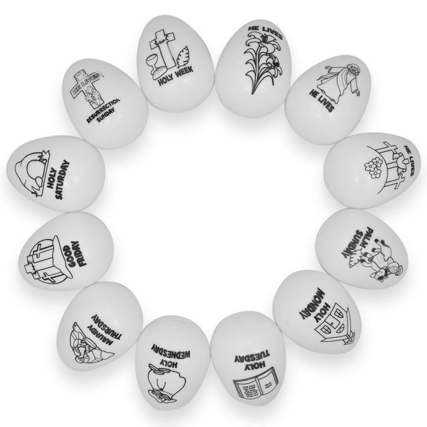 Plastic Set of 12 Color Your Own Religious Plastic Easter Eggs 2.25 Inches in White color Oval