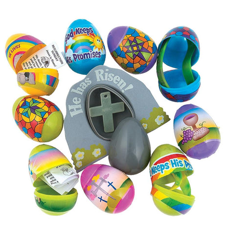 Set of 12 Crosses Toy-Filled Plastic Eggs 2.25 Inches ,dimensions in inches: 2.25 x  x