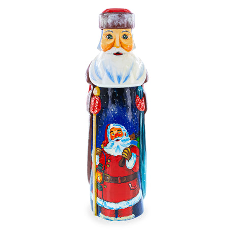 Wood Hand Carved Ukrainian Santa with Lantern Solid Wooden Figurine 11 Inches in Multi color