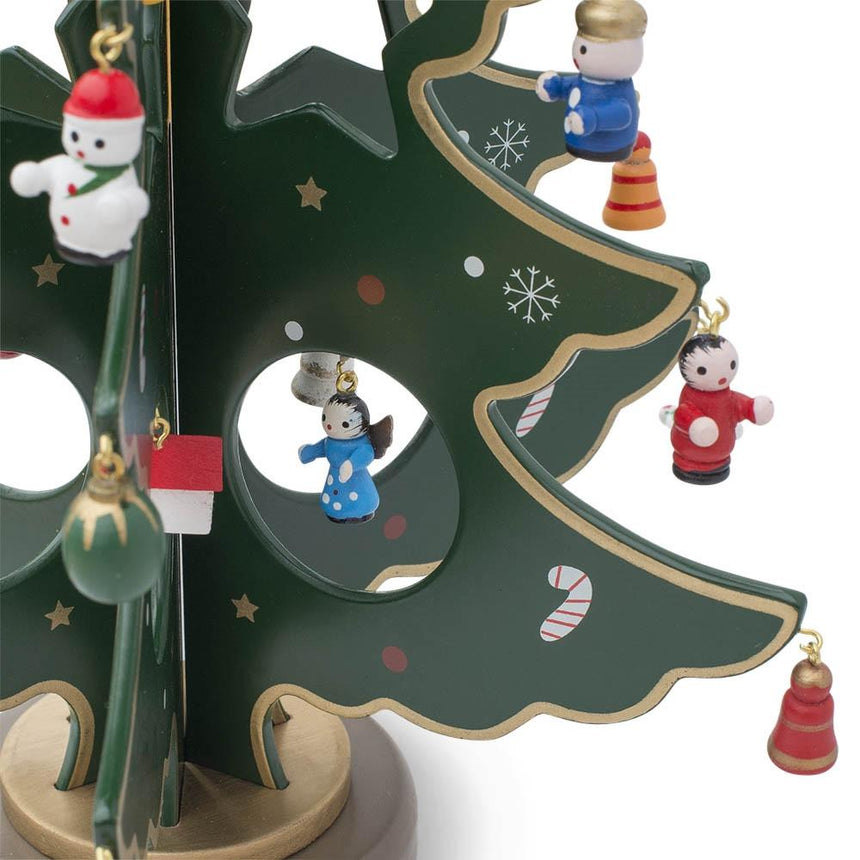 Traditional Wooden Tabletop Christmas Tree 32 German Style Mini Christmas Ornaments, 12.5 Inches Tall