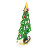 Wooden Tabletop Christmas Tree with 25 Miniature Ornaments and Train Base 12 Inches ,dimensions in inches: 12 x 12 x 10