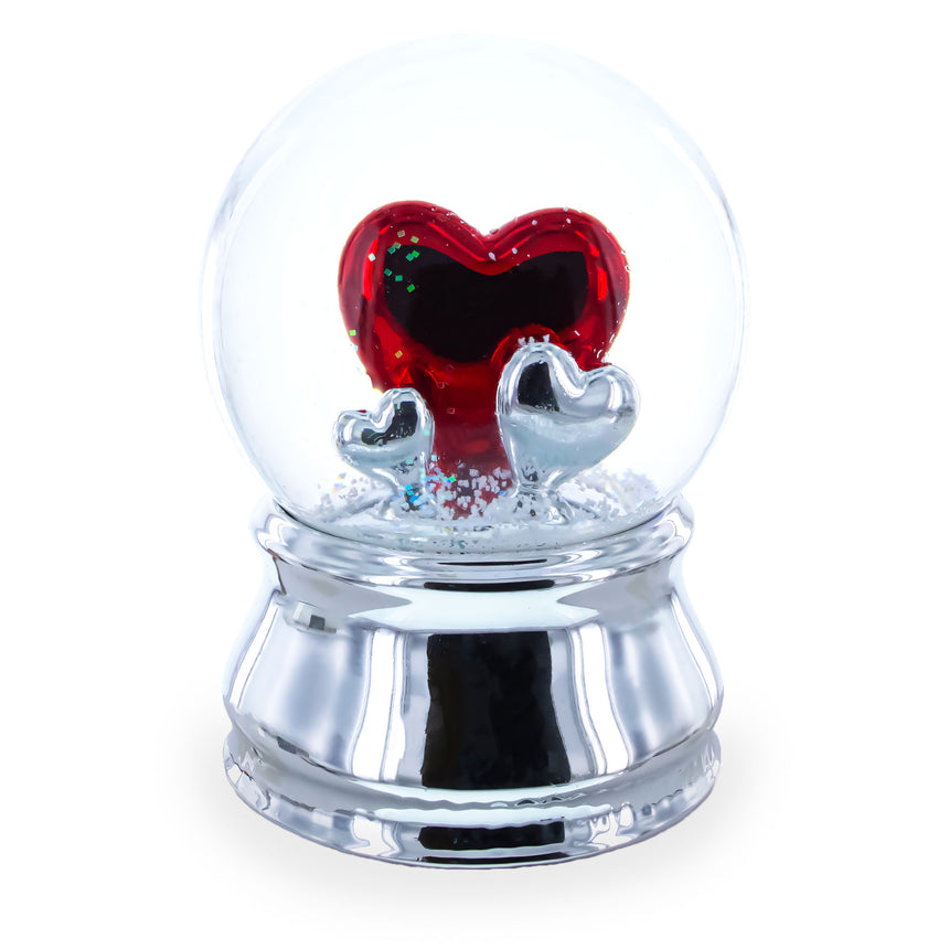 Glass Romantic Red Heart in Love Romantic Musical Water Snow Globe in Silver color