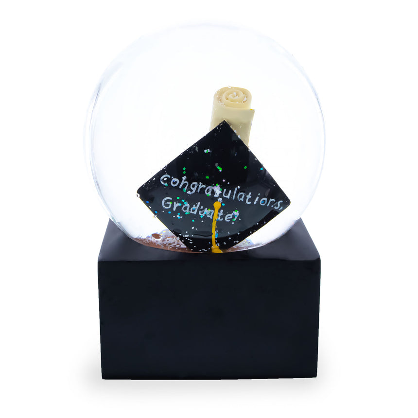 Glass Graduation Hat & Diploma Water Snow Globe in Black color