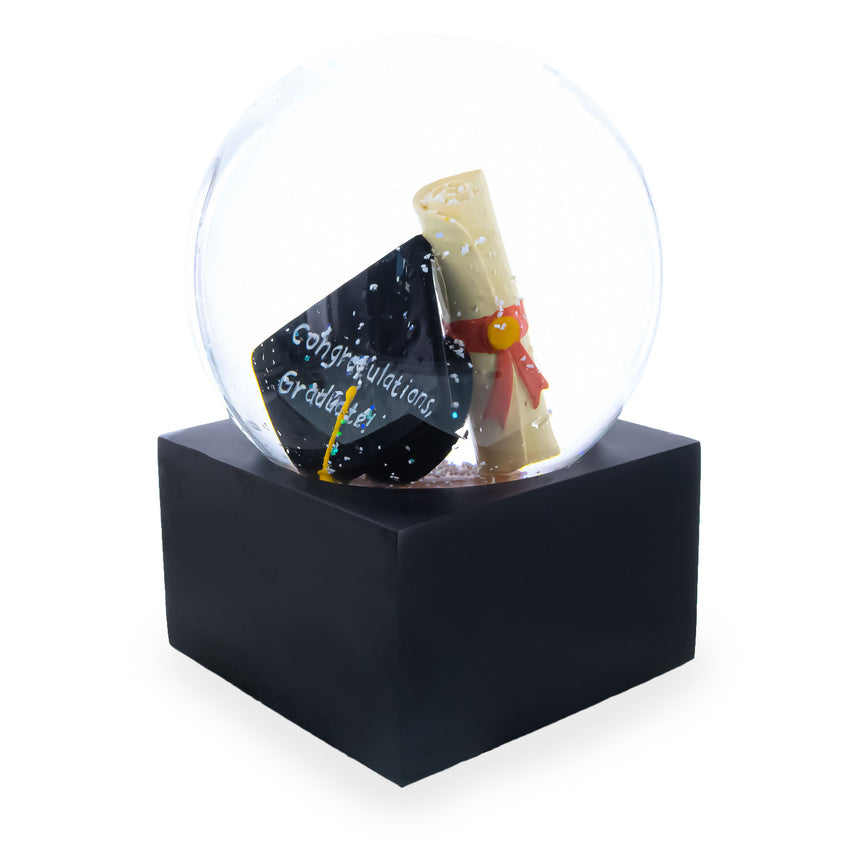 Graduation Hat & Diploma Glass Water Snow Globe ,dimensions in inches: 4.8 x 3.4 x 3.4