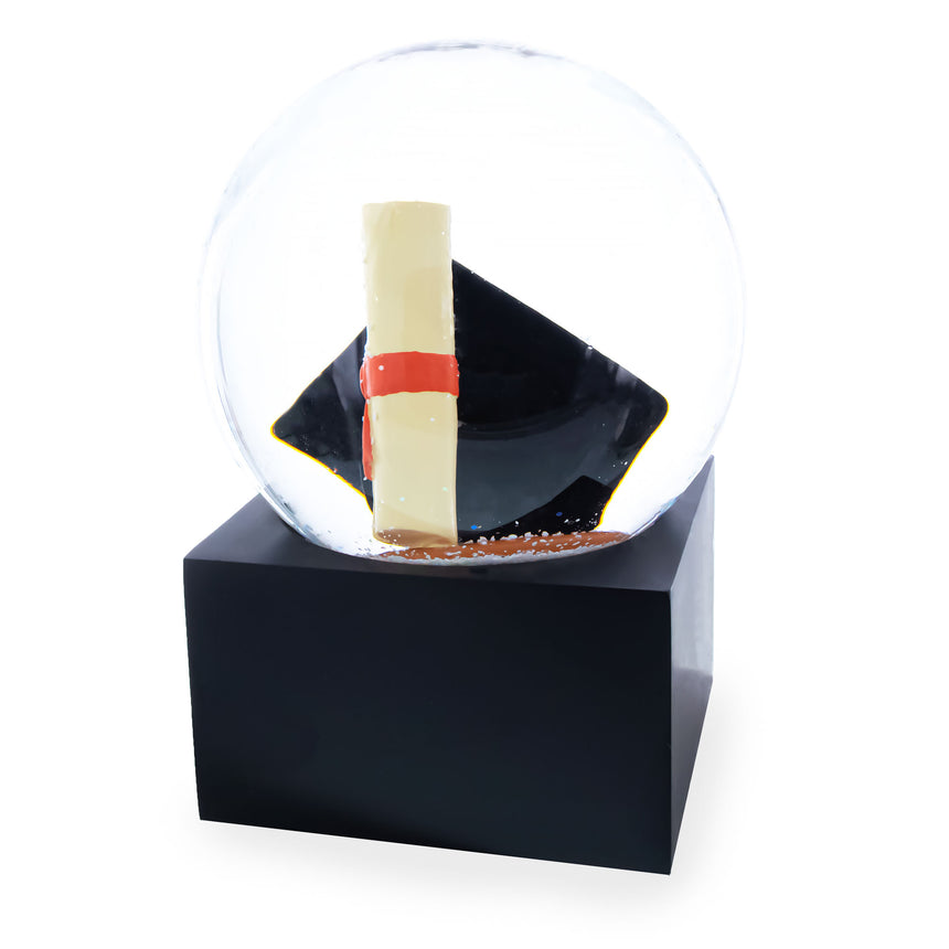 Graduation Hat & Diploma Water Snow Globe ,dimensions in inches: 4.8 x 3.4 x 3.4