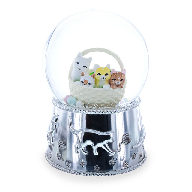 Glass Kittens in a Basket Glass Water Snow Globe in Silver color