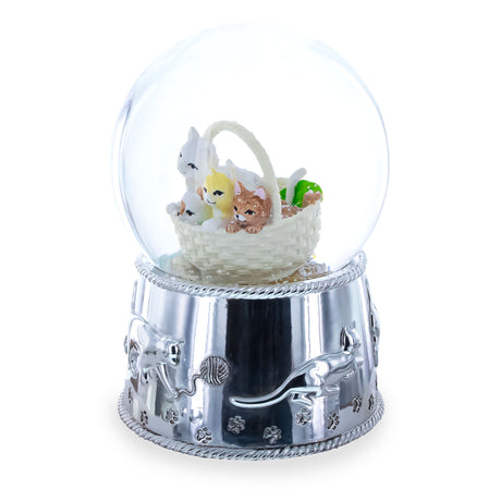 Kittens in a Basket Glass Water Snow Globe ,dimensions in inches: 4.8 x 3.4 x 3.4