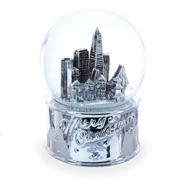 Glass Boston Cityscape Merry Christmas Water Snow Globe in Silver color