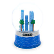 Glass Miami Beach Skyline with Palm Trees Water Snow Globe in Blue color Round