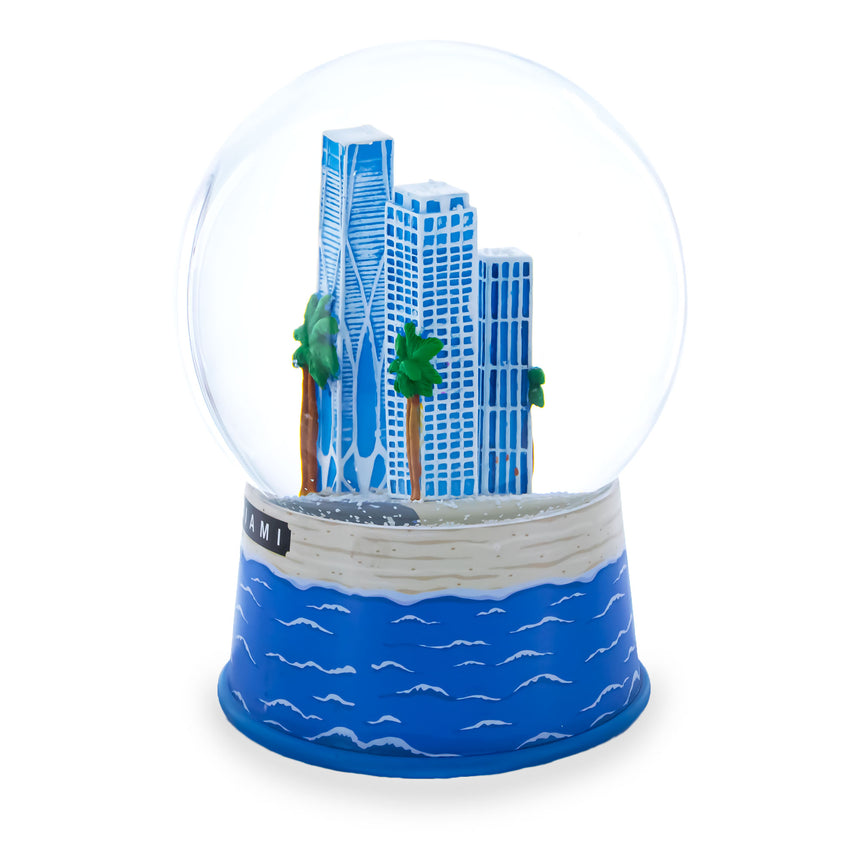 Miami Beach Skyline Glass Water Snow Globe ,dimensions in inches: 4.8 x 3.4 x 3.4