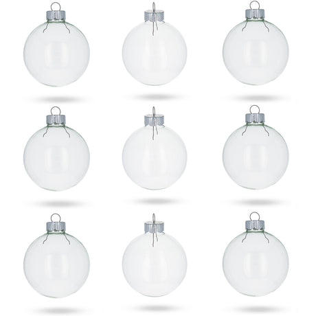 Glass Set of 9 Clear Glass Christmas Ball Ornaments DIY Craft 2.6 Inches in Clear color Round