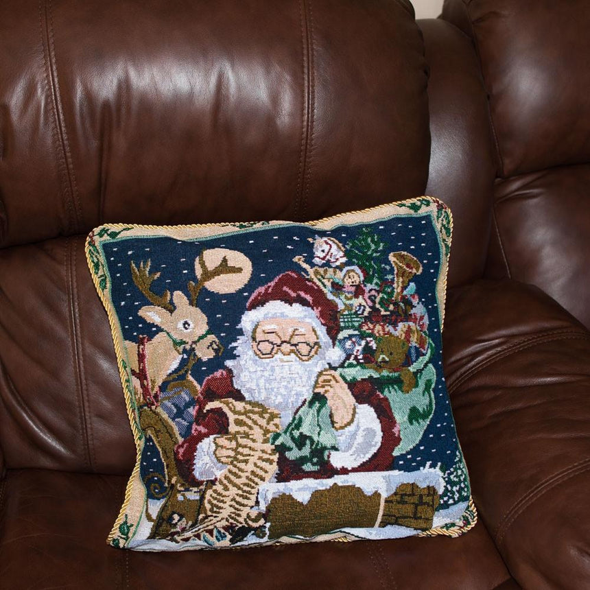 Set of 2 Santa Reading Gifts List Christmas Throw Cushion Pillow Covers ,dimensions in inches: 18 x 18 x 18