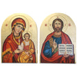 Wood Set of Two Hand Painted on Wooden Plaque Jesus and Virgin Mary Icons 12 Inches in Multi color