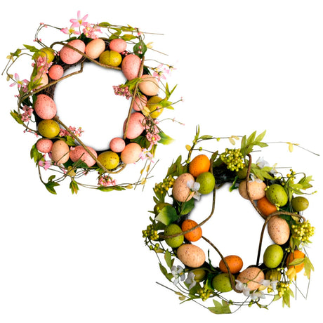 Plastic Set of 2 Elegant Easter Egg Wreath 12 Inches in Multi color Round