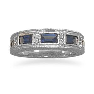 Sterling Silver Dark Blue and Clear CZ Sterling Silver Ring (Size 7) in Blue color