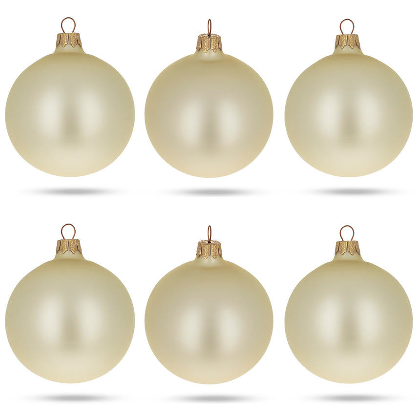 Glass Set of 6 Champagne Solid Color Glass Christmas Ornaments 3.25 Inches in Beige color Round