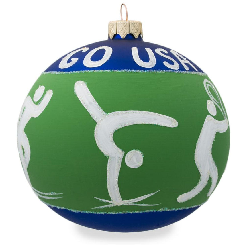 Glass Tennis, Gymnastics, Volleyball Blown Glass Ball Christmas Ornament 4 Inches in Green color Round