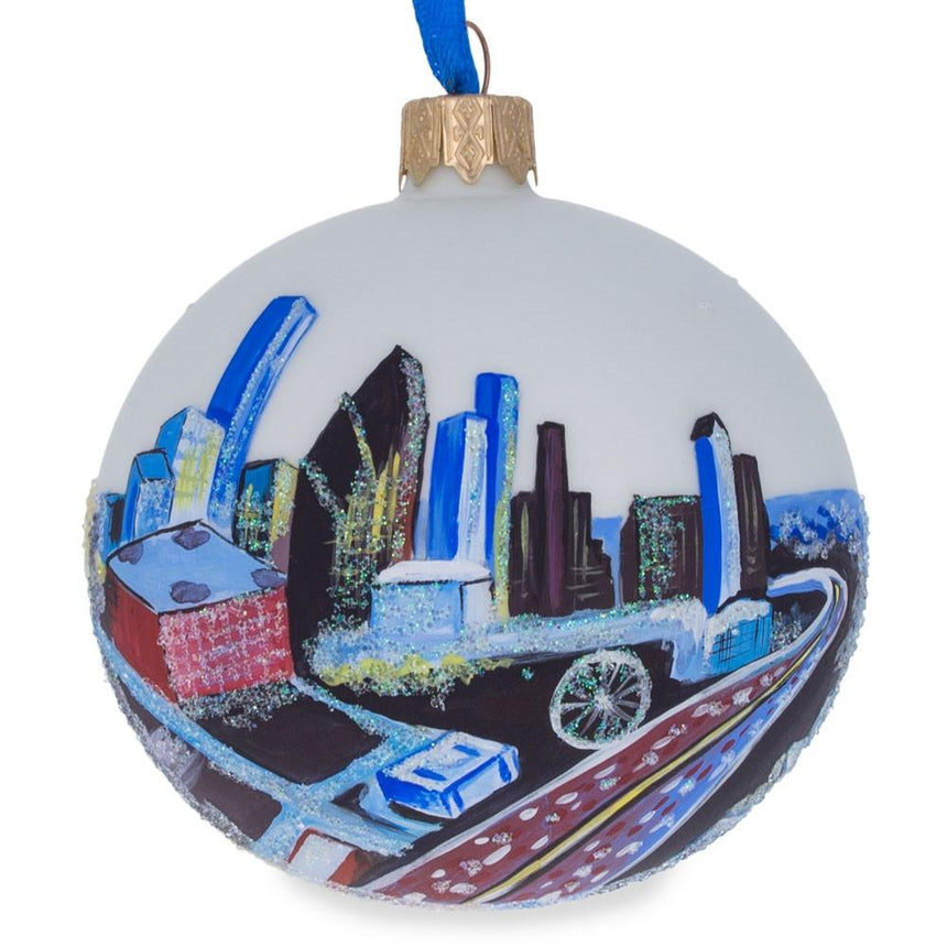 Glass Houston, Texas Glass Ball Christmas Ornament 3.25 Inches in Blue color Round