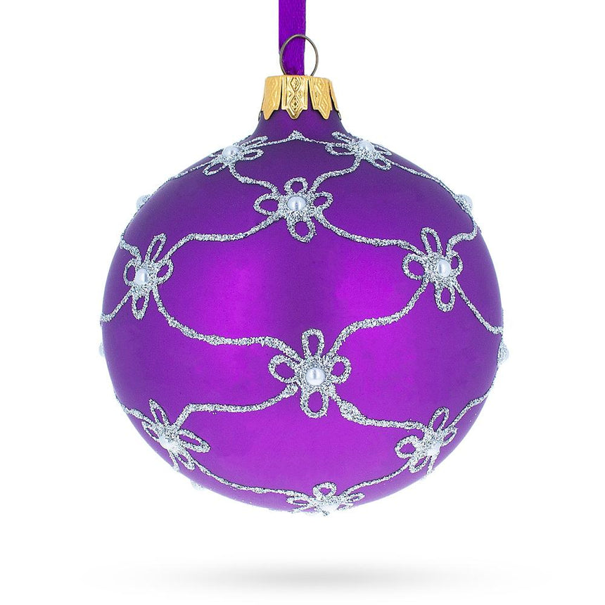 Glass 1906 Swan Egg Purple Blown Glass Ball Christmas Ornament 3.25 Inches in Purple color Round