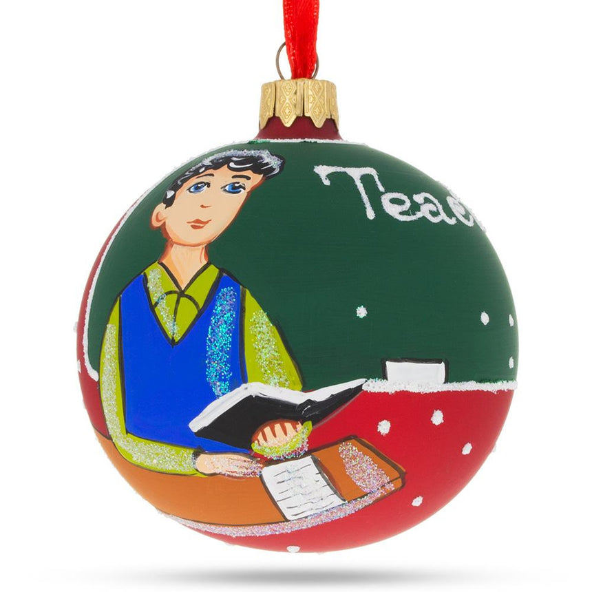 Glass The Teacher Blown Glass Ball Christmas Ornament 3.25 Inches in Multi color Round