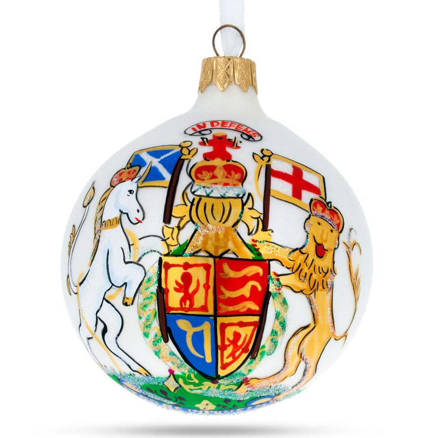 Glass Coat of Arms of United Kingdom Blown Glass Ball Christmas Ornament 3.25 Inches in Multi color Round