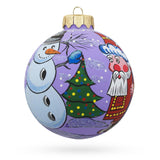 Glass Festive Trio: Santa, Snowman, and Christmas Tree Blown Glass Ball Ornament 3.25 Inches in Purple color Round