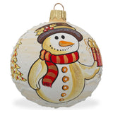 Glass Cheerful Giver: Snowman Holding Gift Blown Glass Ball Christmas Ornament 3.25 Inches in Multi color Round