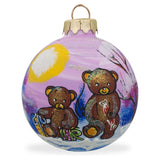 Glass Cuddly Companions: Two Teddy Bears Blown Glass Ball Christmas Ornament 3.25 Inches in Multi color Round