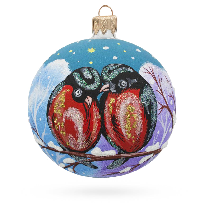 Glass Red-Breasted Black Bird Blown Glass Ball Christmas Ornament 3.25 Inches in Multi color Round