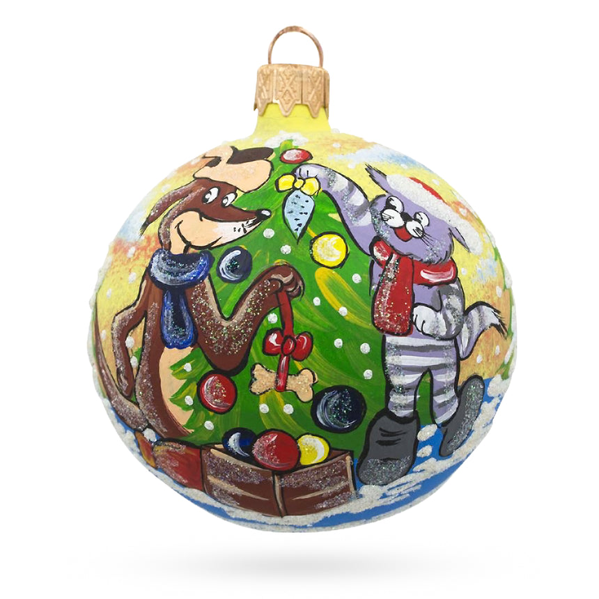 Glass Prostokvashino Animated Tales Blown Glass Ball Christmas Ornament 3.25 Inches in Multi color Round