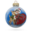 Glass Girl and Reindeer Glass Ball Christmas Ornament 3.25 Inches in Blue color Round