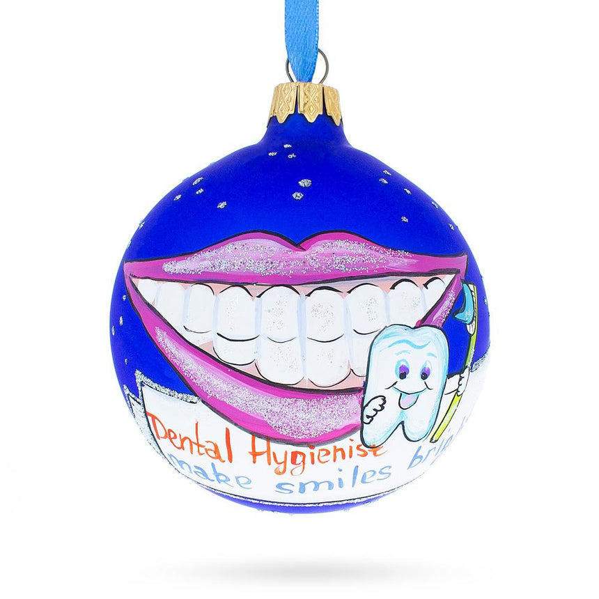 Glass Dental Hygienist Handcrafted - Blown Glass Ball Christmas Ornament 3.25 Inches in Blue color Round