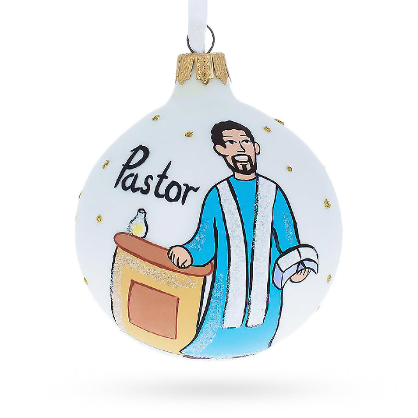 Glass Spiritual Pastor in the Church Blown Glass Ball Christmas Ornament 3.25 Inches in White color Round